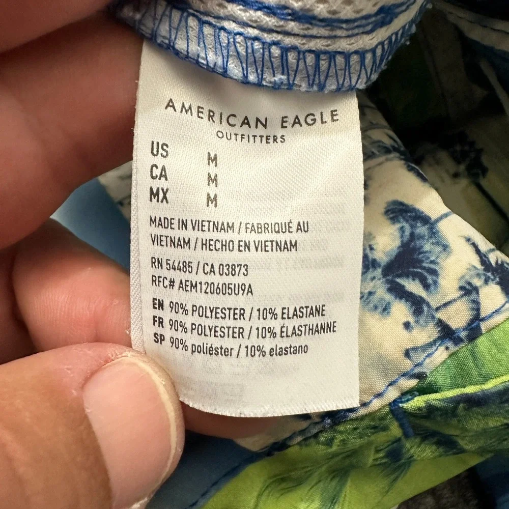 American Eagle Mens Board‎ Shorts Medium Blue Green Tropical Pull On Drawstring